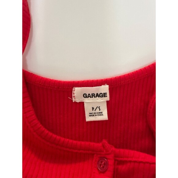 Garage Red Ribbed Bodysuit With Button Front Closure P/S - Picture 6 of 7